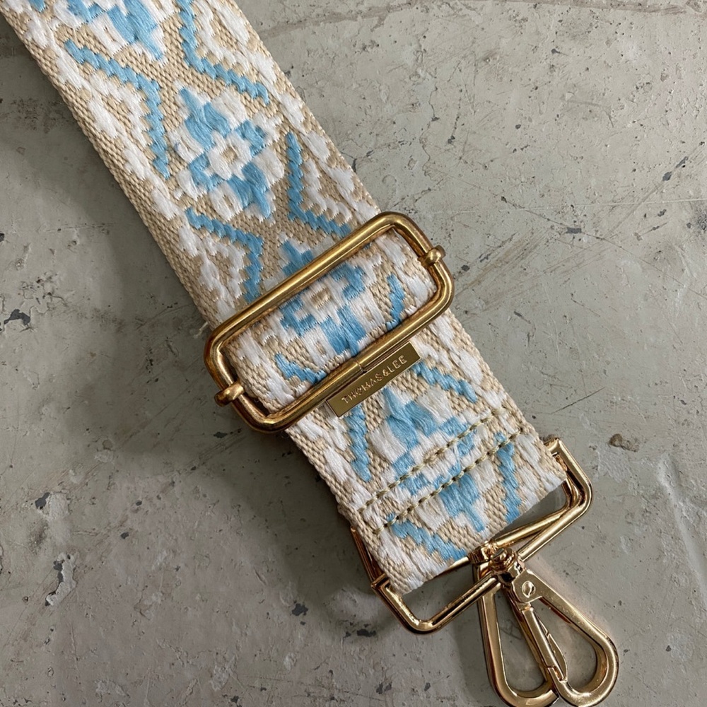 Thomas and Lee Embroidered Aztec Blue Bag Strap
